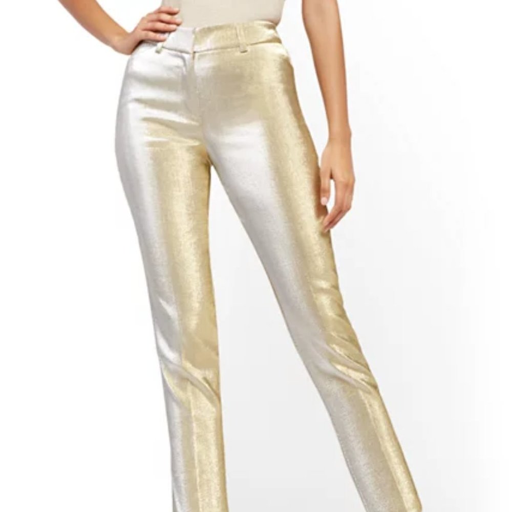 NY&Co. Metallic Goldtone Slim Ankle Pants-NWT